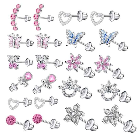 Butterfly Heart Star Stainless Steel Stud Earrings With Zircon Inlay Safety Screw Back Piercing Jewelry For Women Girls