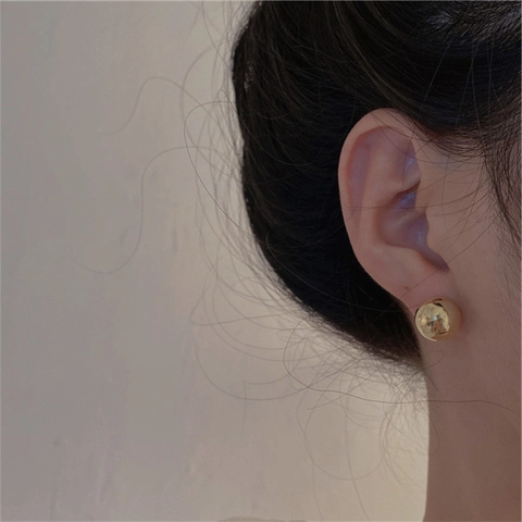Orecchini A Lobo Con Sfera A Specchio Lucida Con Silver Earring Post Rame Gioielli Geometrici Minimalisti Da Donna