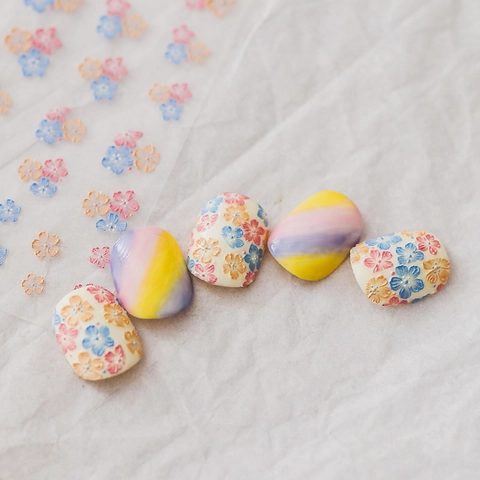 3D Embossed Nail Stickers Floral Design Adhesive Manicure Decals Ins Style Thin Tough Flower Nail Art Decoration