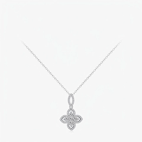 Collar De Plata De Ley 925 Con Colgante De Flor De Circonita Cúbica Brillante Joyería Elegante Vintage Para Mujer