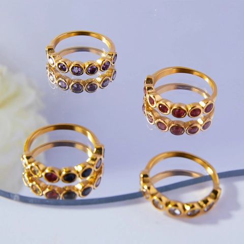 Elegant Titanium Steel Ring 18K Gold Plated Colorful Zircon Inlaid Fashion Jewelry For Women Non Fading
