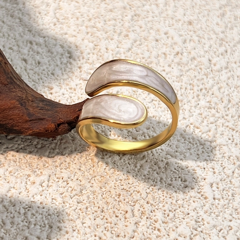 Stainless Steel Open Ring 18K Gold Plated Enamel Dripping Oil Marble Texture Geometric Waterdrop Retro Adjustable Women Jewelry