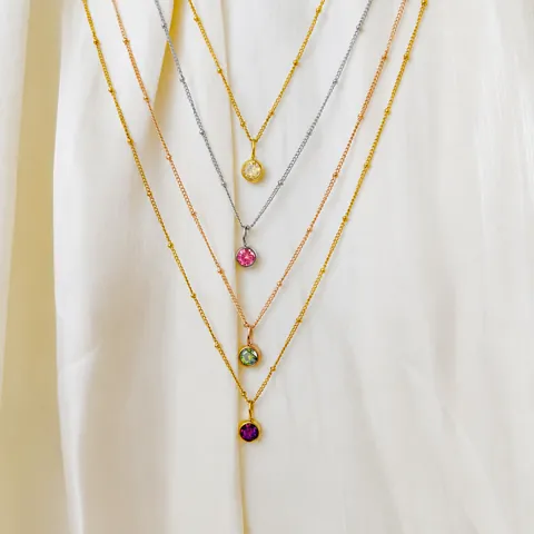 Roestvrij Staal Geboortesteen Hanger Ketting Voor Vrouwen Elegante Vergulde Strass Ronde Steen Schakelketting Sieraden