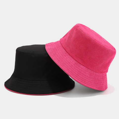 Bucket Hat Corduroy Solid Color Reversible Cotton Polyester Sun Protection Retro Casual Outdoor Sunshade For Men Women