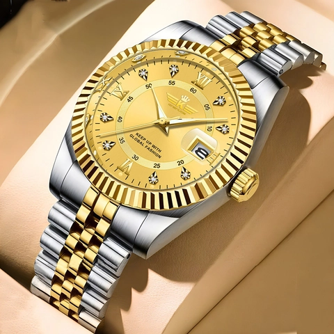 Men Luxury Quartz Watch Stainless Steel Alloy Band Calendar Luminous Water Resistant Business Casual Elegant Wristwatch