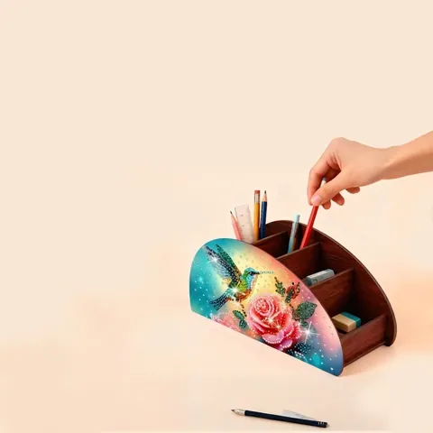 DIY Diamond Painting Pen Holder Wood Desktop Storage Box Stationery Organizer Craft Kit For Office School Home Decor