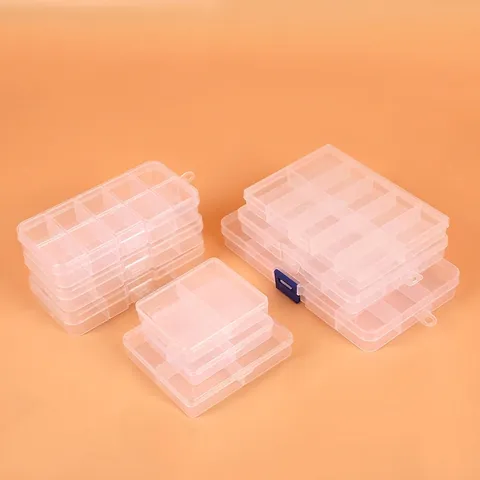Transparent Plastic Multi Compartment Storage Box Organizer Case With Flip Lid For Jewelry Beads Craft Tool Stationery