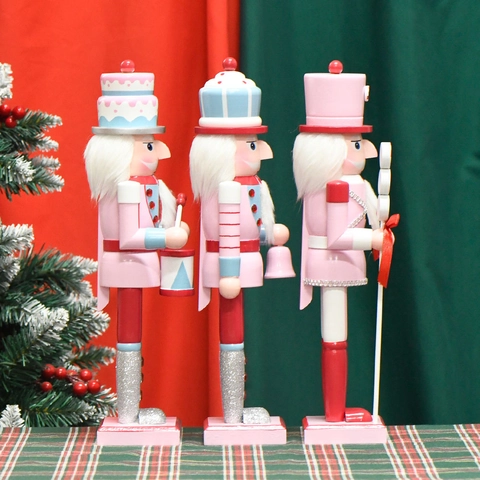 Nutcracker Soldier Figurines Wooden Hand Painted Glitter Macaron Color European Style Christmas Holiday Home Decoration