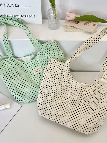 Polka Dot Print Canvas Tote Bag Große Kapazität Lässige Schultertasche Für Frauen Pendler Student Reisen