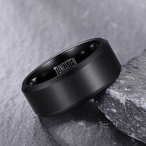 Black Tungsten Carbide Ring Brushed Matte Finish Comfort Fit Polished Inner Band Modern Minimalist Jewelry Men Women