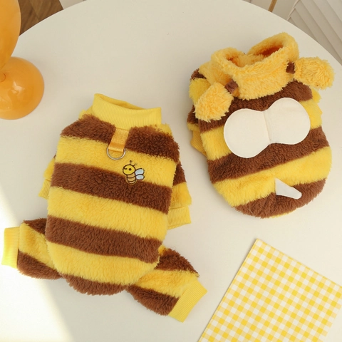 Costume Ape Animali Felpa Con Cappuccio Cane Gatto Righe Flanella Pile Abiti Invernali Caldi Con Ali
