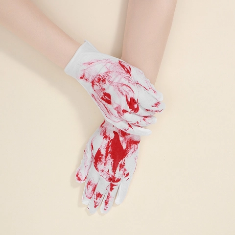 Gants De Halloween Avec Taches De Sang Polyester Accessoires De Costume Effrayant Blanc Rouge Horreur Cosplay Décoration