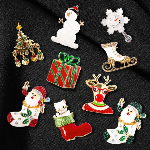 Weihnachtsserie Legierung Strass Emaille Brosche Weihnachtsmann Weihnachtsbaum Schneemann Festliche Nadel Schmuck Für Party Dekoration