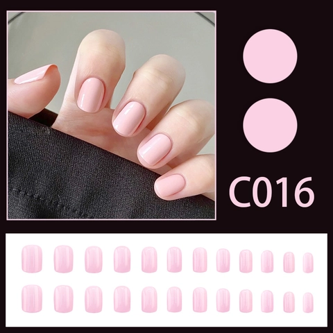 Press On Nails Solid Light Pink Glossy Short Square Full Cover ABS Artificial False Fingernails For Women