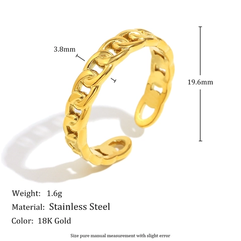 Anillo Abierto De Eslabones De Cadena De Acero Inoxidable Minimalista Bañado En Oro De 18K Ajustable Para Mujer