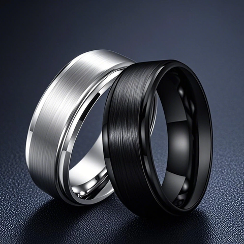 Men Band Ring Titanium Stainless Steel Brushed Bicolor Beveled Edge Hip Hop Minimalist Unisex Jewelry