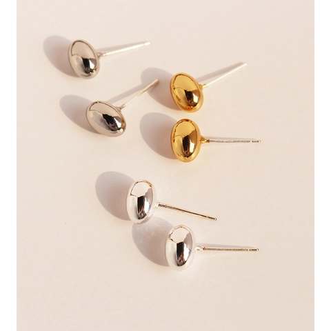 Orecchini a Bottone a Forma di Fagiolo Ovale in Ottone Minimalista Con Perno in Argento Sterling 925 Oro Argento Lucido Piccoli Orecchini per Donna Gioielli Quotidiani