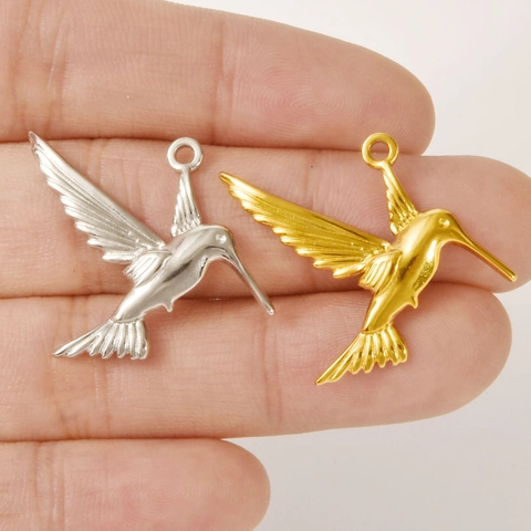 Ciondolo Uccello Colibrì Acciaio Inossidabile 304 Placcato Oro 18K Charm Per Creazione Gioielli Collana