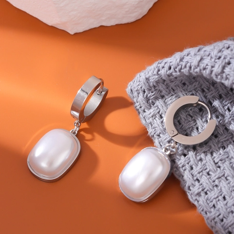 Titaniumstaal Kunstparel Oorbellen Voor Dames Minimalistisch Geometrisch Ovaal Goud Zilver Roségoud Mode Sieraden