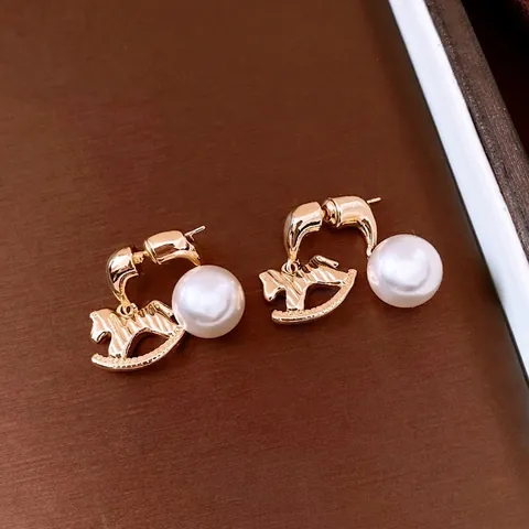Orecchini A Pendolo A Forma Di Cavallo A Dondolo Con Perla Artificial Sintetica E Perno In Argento Gioielli Vintage Lusso Per Donna