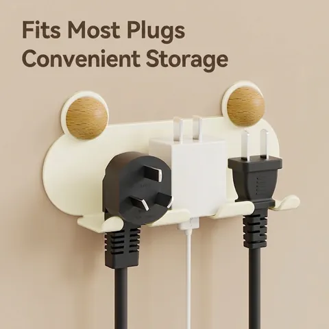 Ganchos De Pared Para Enchufes Y Cables Sin Perforación Autoadhesivos Metal Y Madera De Haya Forma De Dibujos Animados