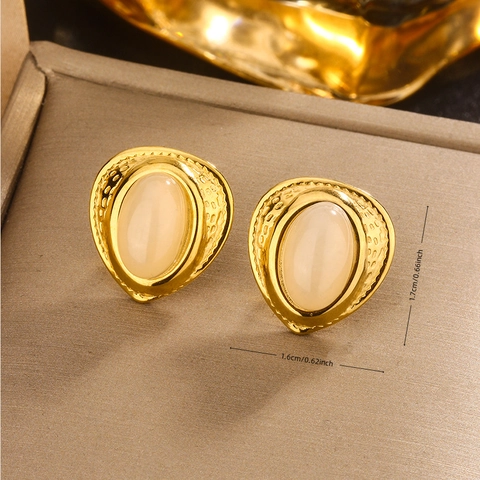 Retro Geometric Stud Earrings Titanium Steel 18K Gold Plated Resin Vintage French Style Women Jewelry Stainless Steel Earring Post