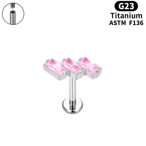 Stud de Labret en Titane G23 ASTM F136 Filetage Interne Piercing de Lèvre Avec 3 Zirconia Bijoux de Cartilage d'Oreille