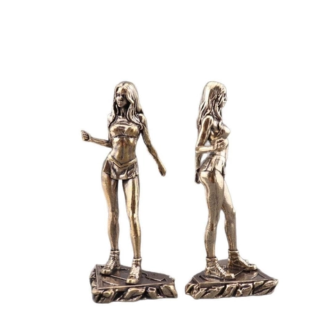 Vintage Brass Female Heroine Statue Mini Figure Sculpture Desktop Ornament Metal Craft For Home Office Decor