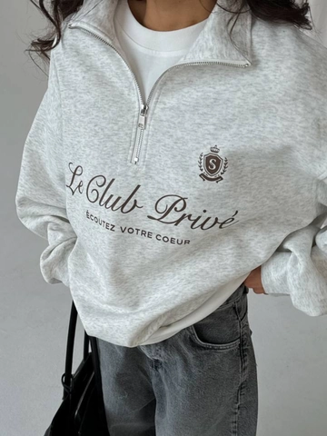 Women Sweatshirt Cotton Half Zip Lapel Collar Long Sleeve Letter Print Loose Fit Vintage Casual Streetwear Top