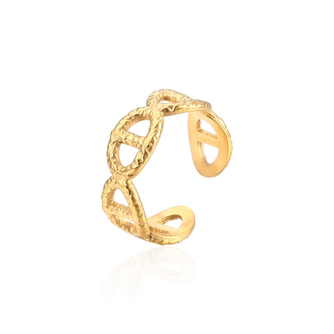 Roestvrijstalen Open Ring Gehamerde Textuur Geometrische Holle Schakel Verstelbare Mode Retro Sieraden Voor Dames