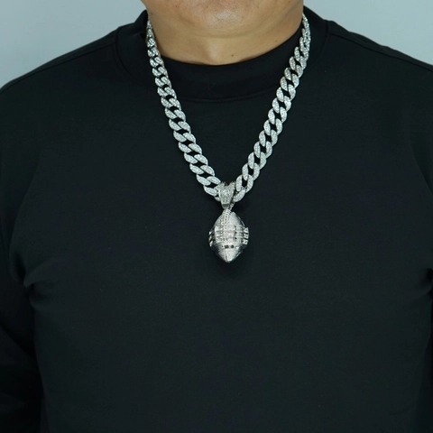 Collana Pendente Rugby Football Americano Hip Hop Lega Strass Brillantini Catena Cubana Gioielli Streetwear