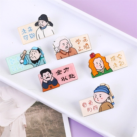 Cartoon Famous Figures Brooch Pin Acrylic Enamel Badge Motivational Text For Backpack Bags Clothing Accessories