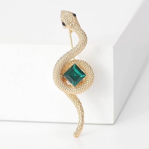Broche De Serpiente Vintage Aleación Gema Cuadrada Pedrería Forma De Animal Accesorio De Ropa Joyería Para Mujeres