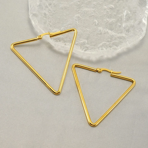 Geometric Triangle Hoop Earrings Gold Plated Stainless Steel Exaggerated Fashion Jewelry For Women