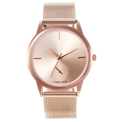 Minimalist Fashion Quartz Watch Simple Round Dial Alloy Case Stainless Steel Milanese Mesh Strap Analog Women Wristwatch