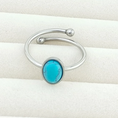 Retro Natural Semi-Precious Stone Stainless Steel Ring Adjustable Circular Oval Gemstone Minimalist Jewelry Men Women