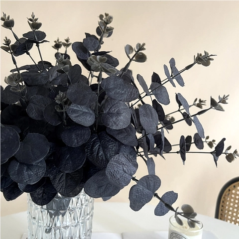 Artificial Eucalyptus Leaves Satin Cloth Plastic Stem For Home Office Decoration Wedding Halloween Party Photography Props