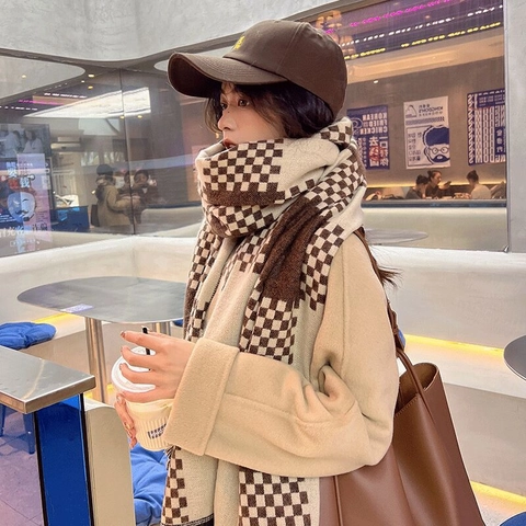 Winter Scarf Checkered Plaid Faux Cashmere Soft Warm Shawl Wrap With Tassels For Men Women Unisex British Style Retro