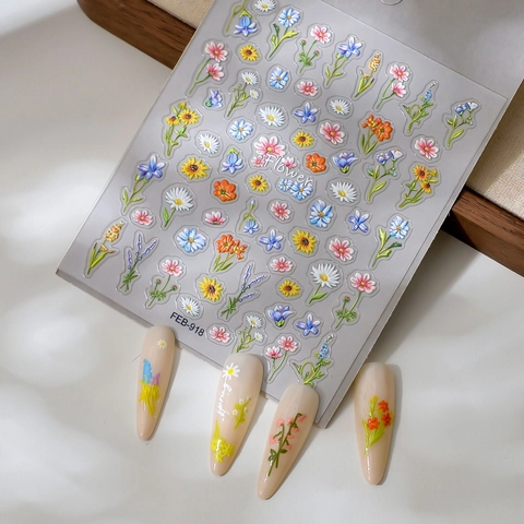 5D Embossed Nail Stickers 3D Flower Pattern Waterproof Self Adhesive Manicure Decoration For Women DIY Art