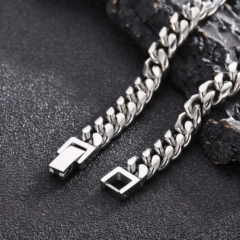 Cuban Link Chain Necklace Titanium Steel High Polished Silver Color Hip Hop Streetwear Minimalist Jewelry Men Women
