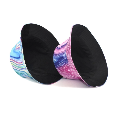 Chapeau Bob Polyester Tie Dye Imprimé Marbre Protection Solaire Extérieur Style Rétro Décontracté Unisexe Pliable