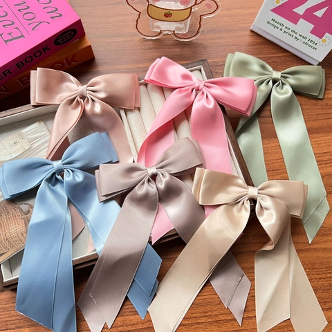 Big Ribbon Bow Hair Clip Satin Double Layer Long Streamers Korean Style Sweet Handmade Hair Accessories For Women