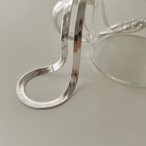 Collana A Catena Herringbone In Argento Sterling 925 Catena A Serpente Piatta Gioielli Chic Minimalisti