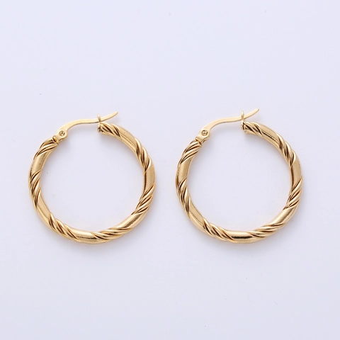 Twisted Hoop Earrings 304 Stainless Steel 18K Gold Plated Spiral Texture Elegant Fashion Jewelry For Women
