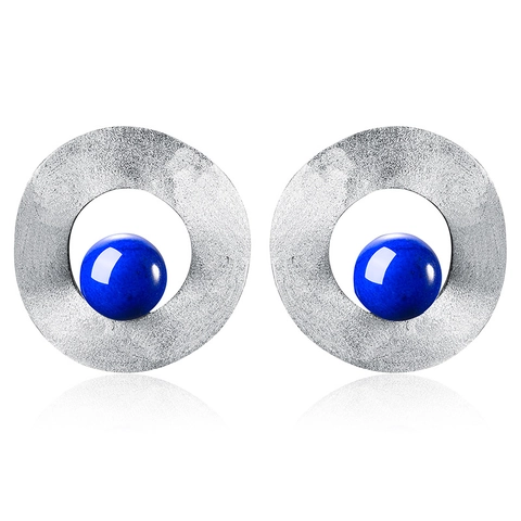 Minimalist 925 Sterling Silver Geometric Round Stud Earrings For Women Gold Silver Plated Natural Amazonite Lapis Stone Jewelry
