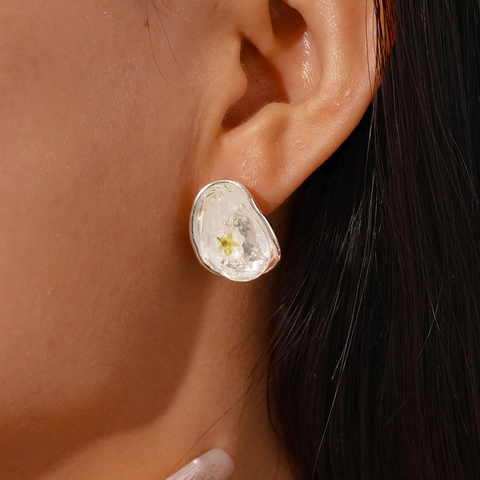 Irregular Resin Flower Stud Earrings With 925 Sterling Silver Earring Post Copper Edge Nature Inspired Fashion Jewelry For Women