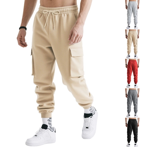 Pantaloni Cargo Uomo Poliestere Tasche Multiple Coulisse Casual Streetwear Vestibilità Ampia Pantaloni Sportivi