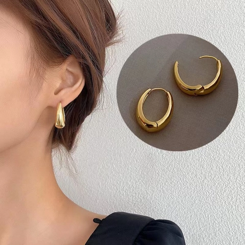Minimalist Puffy Teardrop Hoop Earrings Stainless Steel U Shaped High Polish Buckle Jewelry For Women