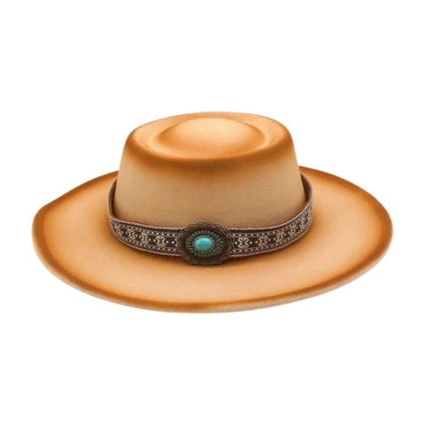 Cappello da Cowboy Occidentale Etnico Vintage per Uomo Donna in Misto Cotone Cappello Fedora Con Fascia Turchese Blu Cappello Jazz a Tesa Larga in Feltro