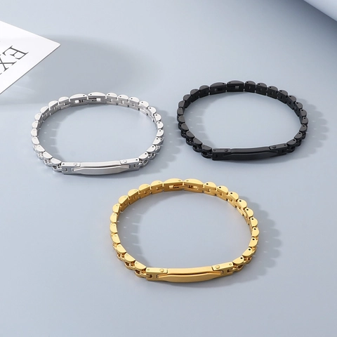 Pulsera De Eslabones De Acero Inoxidable Con Placa De Identidad Curvada Cadena De Reloj Estilo Punk Minimalista Para Hombres Mujeres
